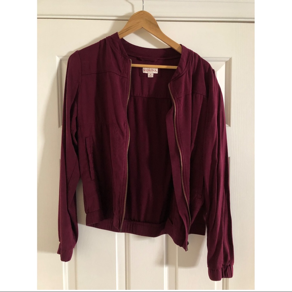 Merona Maroon Zippered Moto Jacket - (M)